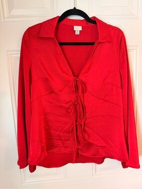 a new day Red Tie-Front Long Sleeve Button-Down Top